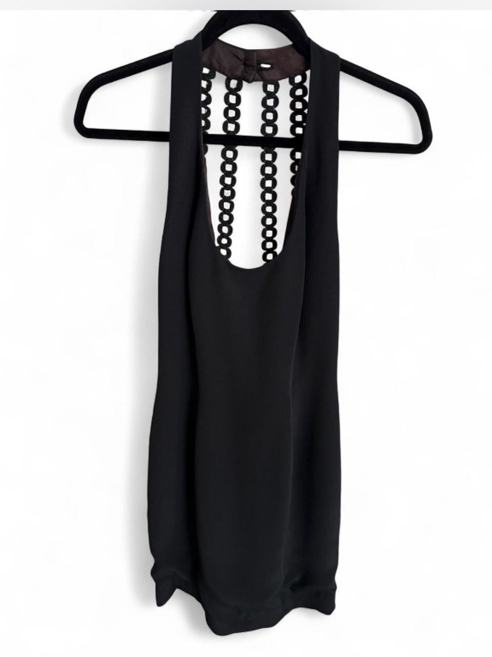 Vintage Nicole Miller Black Open Rope Back Halter Mini Dress Size 8 ILGWU